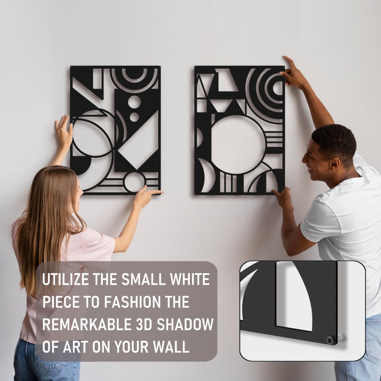 Bakovity Black Abstract Wall Art, Metal Art Wall Decor, Large Geometry Art, Modern 3D Abstract Wall Sculptures for Bedroom Bathroom Living Room (4 Pack, 16 x 11 in) BST220