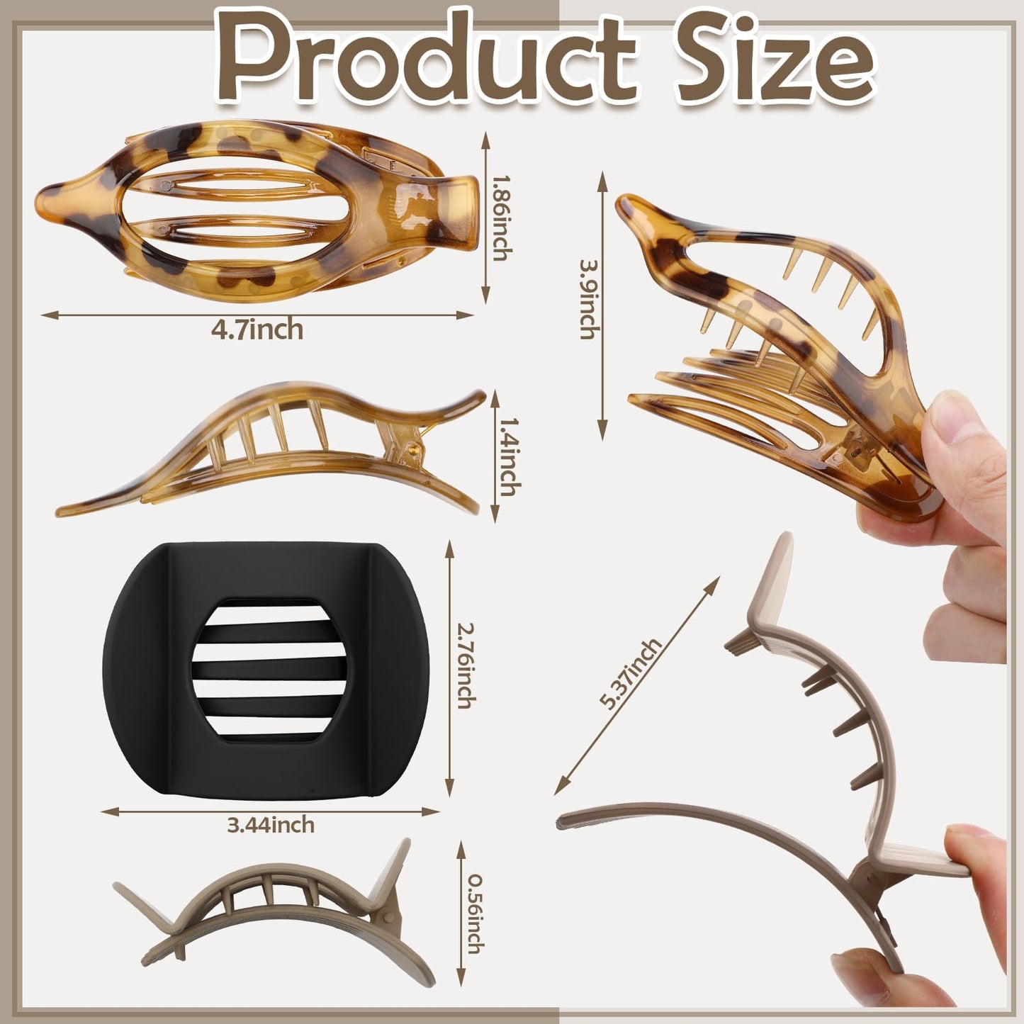 8 Pcs Flat Hair Clips for Women, 2 Styles Large Flat Claw Clips for Women, Strong Hold Non-slip French Hair Clips for Thick Thin Hair, Neutral Color WN420
