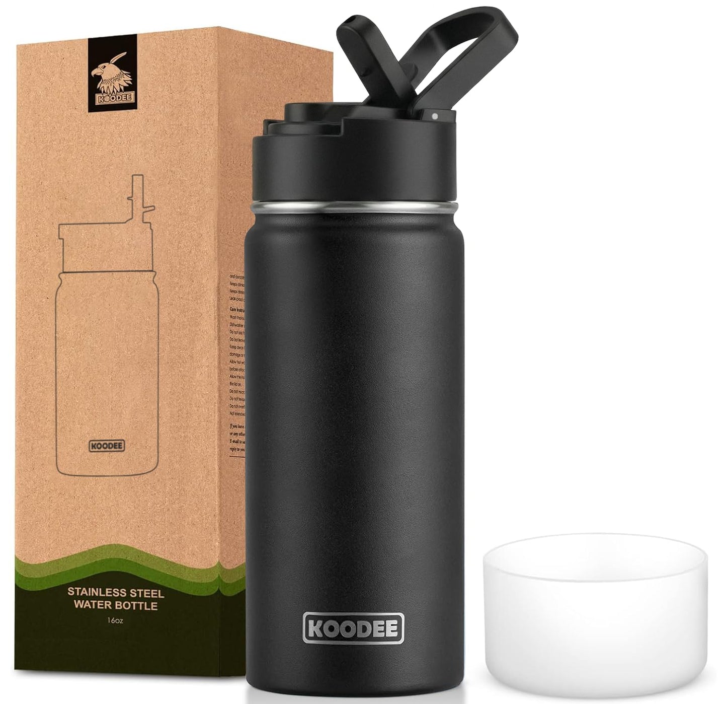 koodee Water Bottle-12 oz Stainless Steel Double Wall Vacuum Insulated Water Bottle for School-Wide Mouth Flask with Straw Lid (Teal) BST220