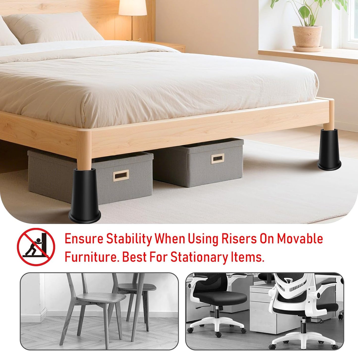 MYMULIKE Bed Rise, Heavy Duty for Chair Risers Round Bed Risers Outdoor Furniture Rise, Under Bed Storage & Dorm Room Essential, Support Up Furniture Height Adjustment 6-Pack 8 inch BST202