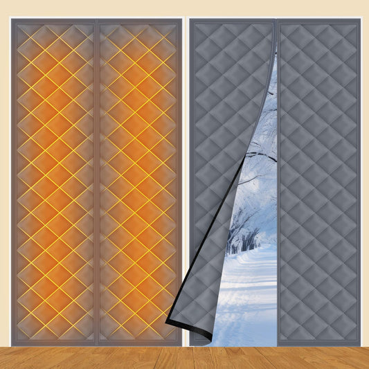 Fanfanwin 2 Sets Magnetic Thermal Insulated Curtains for Doors Winter Thicken Quilted Oxford Cotton Door Cover Waterproof Window Attic Blanket for Cold Weather(Gray,36" X 80")