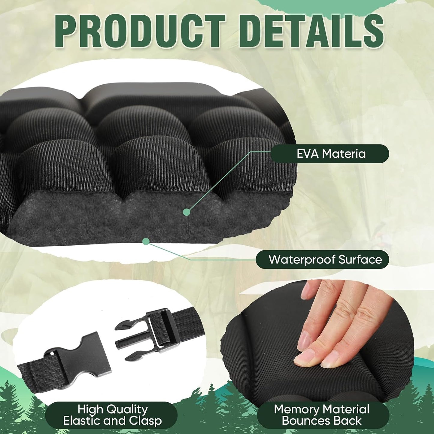AceOrbit 1 Pcs Portable Hunting Seat Cushion 16.5x11.8 Inches Memory Foam Stadium Stand Seat Cushion with Adjustable Strap Hook Waterproof Lightweight Pad for Outdoor Kayak Bleacher WN420