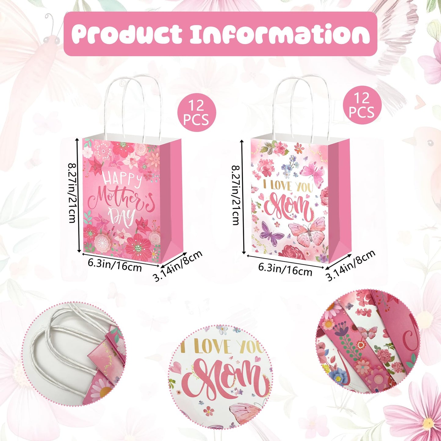 24 Pcs Paper Gift Bags with Handle Party Favor Treat Bags for Birthday Party Supplies WN420