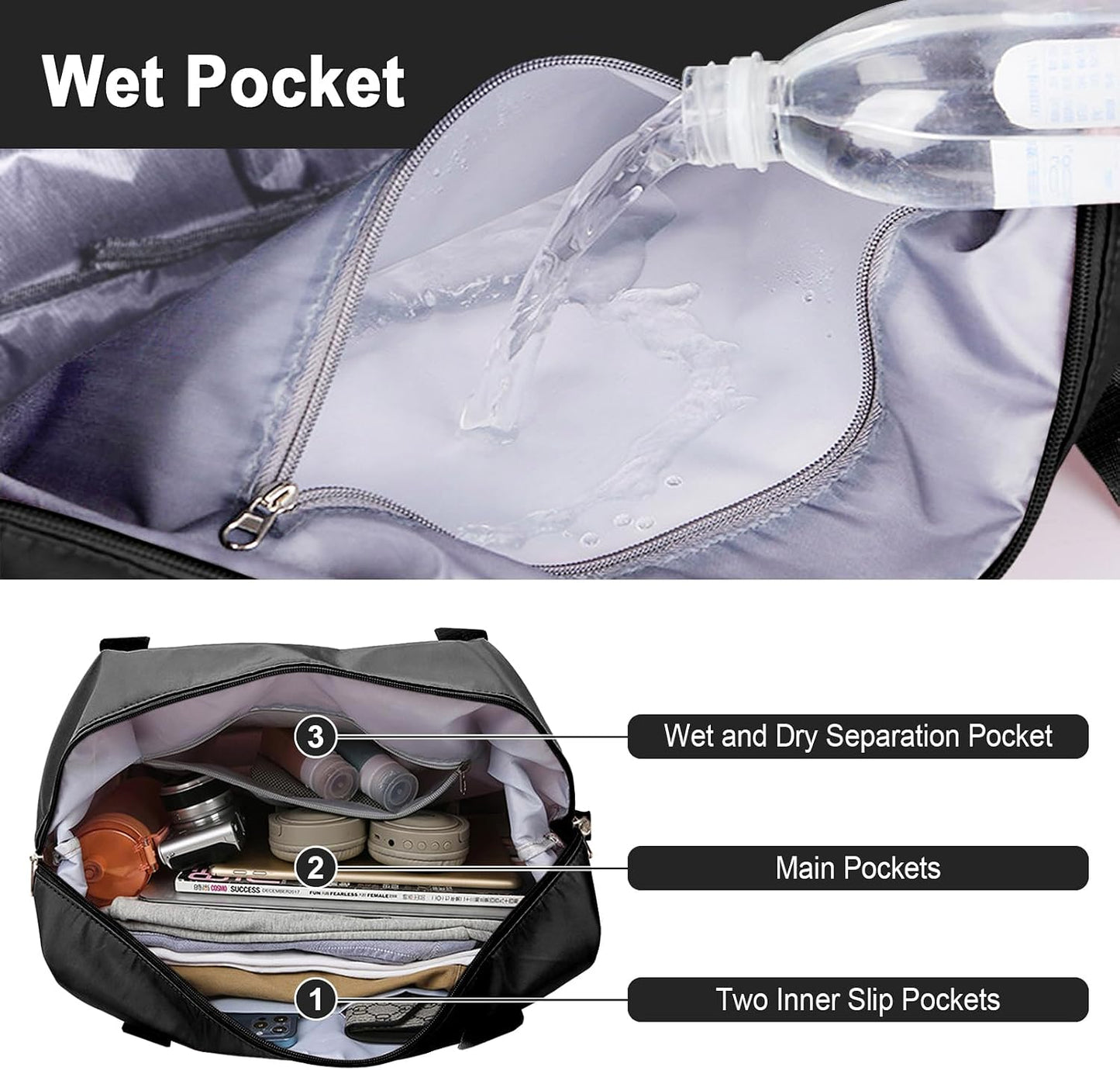 WOOMADA Foldable Travel Duffel, Weekender & Carry-On Bag with Expandable Space BST326H