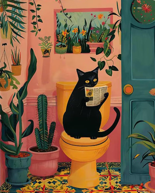 Black Cat Sit on Toilet Paint by Numbers for Adults Beginner 16X20 inch | Adult Paint by Number Kits on Canvas, DIY Acrylic Oil Easy Painting by Numbers for Home Wall Decor (Without Frame) BST326L