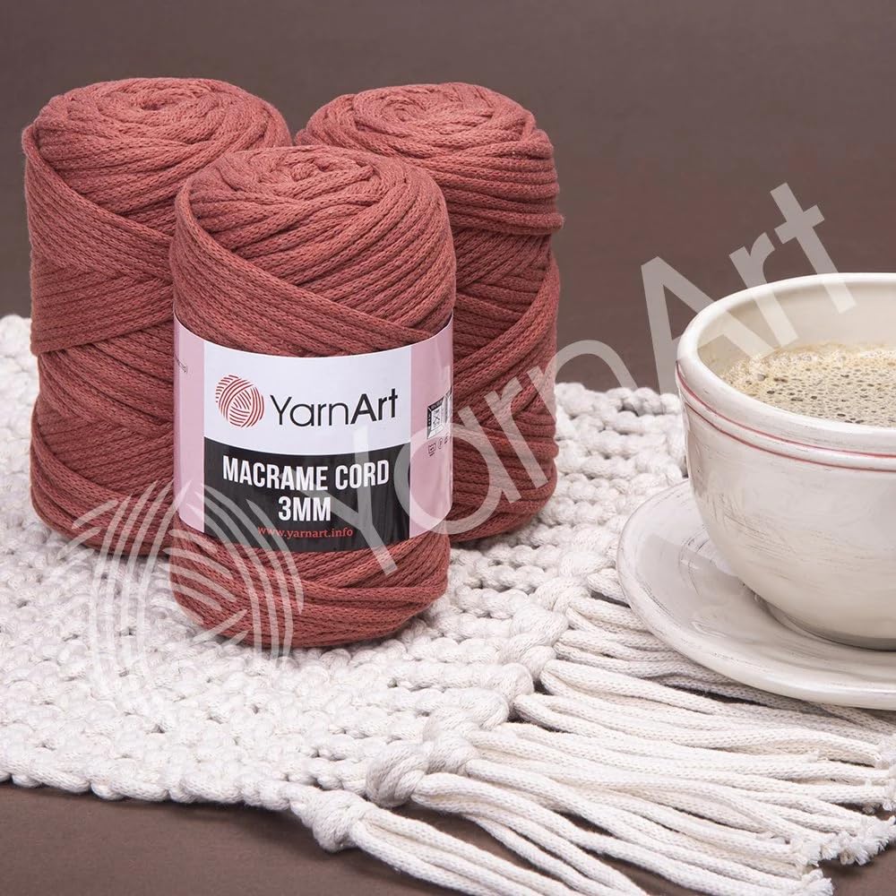 YarnArt Macrame Cord 3mm - Macrame Rope for Crafting, Knotting, Wall Hangings, and Home Decor - 60% Cotton 40% Viscose & Polyester, Soft and Durable (759-FOREST Green) BST220