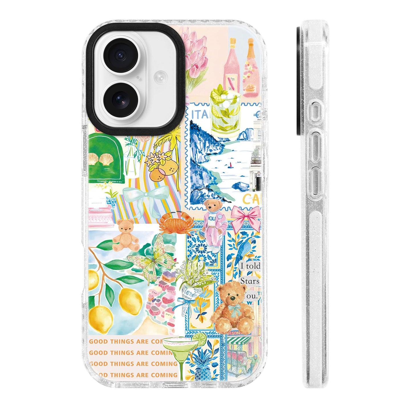 for iPhone 16 Pro Case [Military-Grade Drop Protection/Stylish Soft TPU Protective/Camera Protection/for Women & Girls] - Beach Party Collage Pattern with Mermaid WN420
