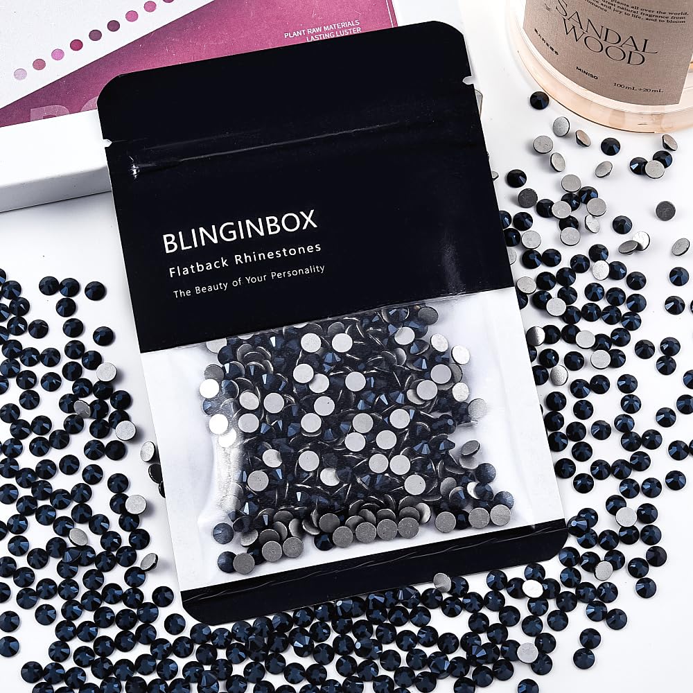 Black Shine Glass Rhinestones Crystal Flatback Gemstones for Crafts Nails Makeup Bags and Shoes Decoration.(SS20/1440pcs) BST202