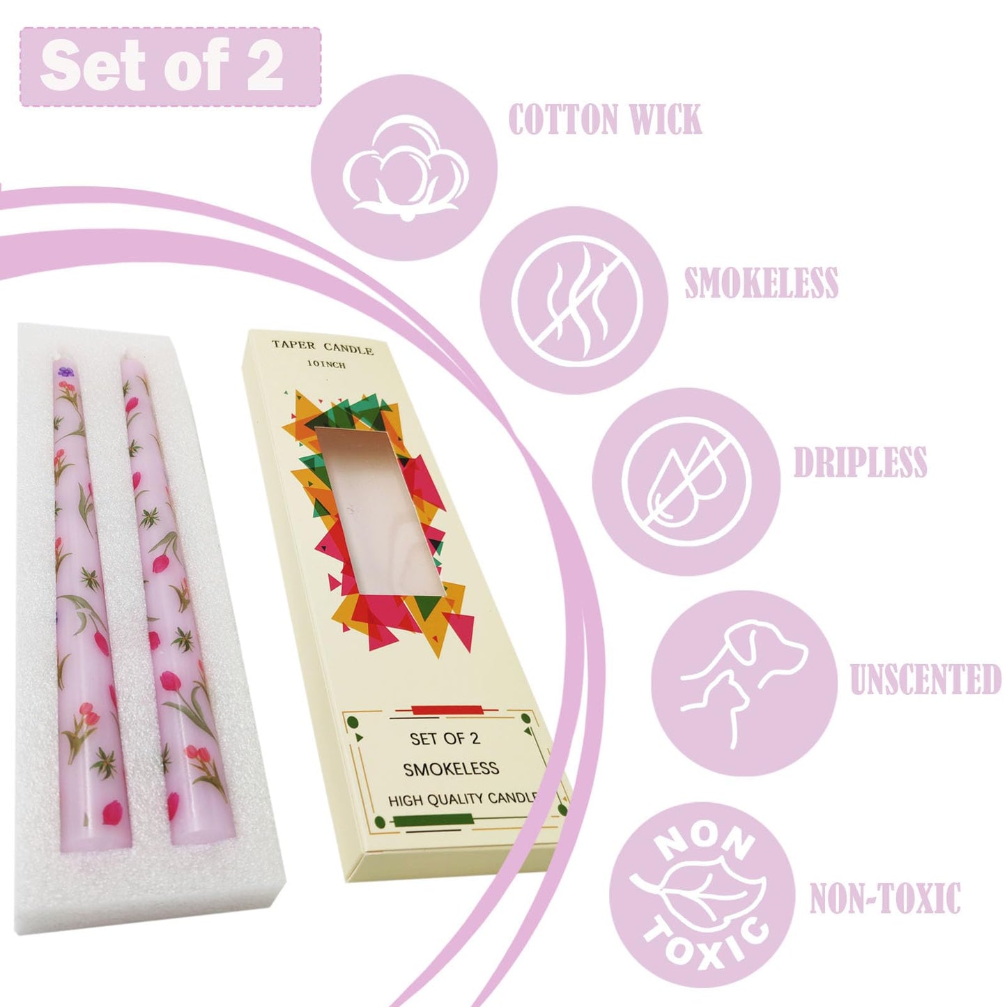 10 Inch Decorative Taper Candles, 4 Pack Birthday Balloon Print Candlesticks, Unscented Dripless Candles with Long Burn Time for Party, Holiday Table & Home Decor BST326H