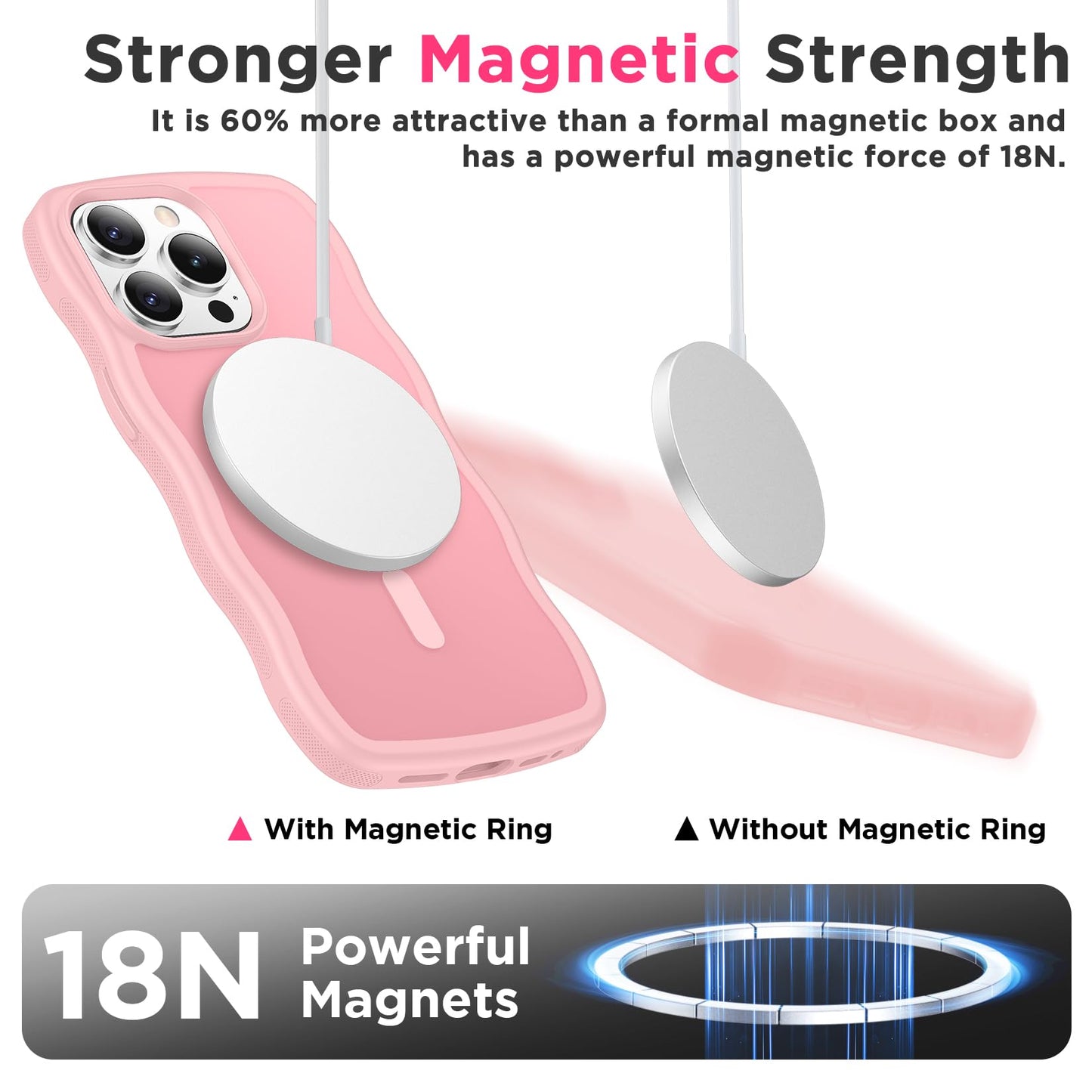 Magnetic for iPhone 13 Pro Case, Compatible with MagSafe Cute Wave Non-Slip Translucent Matte Easier Grip Shockproof Phone Case for iPhone 13 Pro, Black WN420