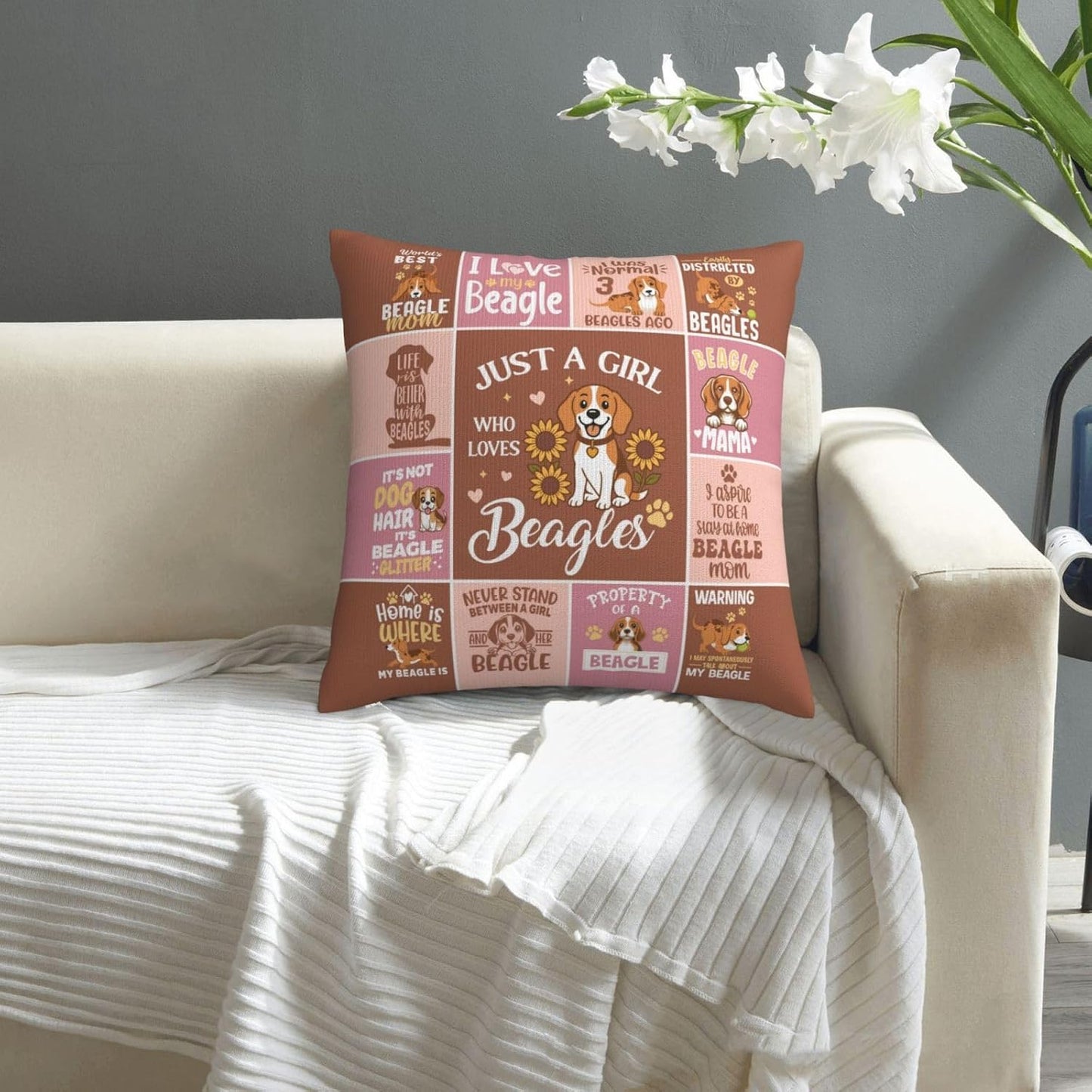 Beagle Dog Mom Gifts for Women, Mothers Day Beagle Mom Gifts for Beagle Lovers, Beagle Dog Themed Gifts Throw Pillow Cover 18×18 Inches BST326L