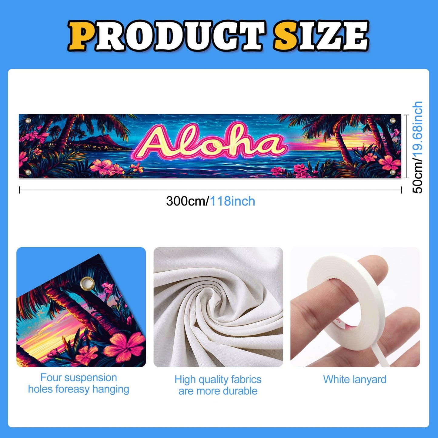 BlissYard Hello Summer Banner 118 x 20 Inch Pool Party Decorations Beach Surfboard Watermelon Tropical Fence Sign Hawaiian Luau Outdoor Backyard Wall Decor BST220