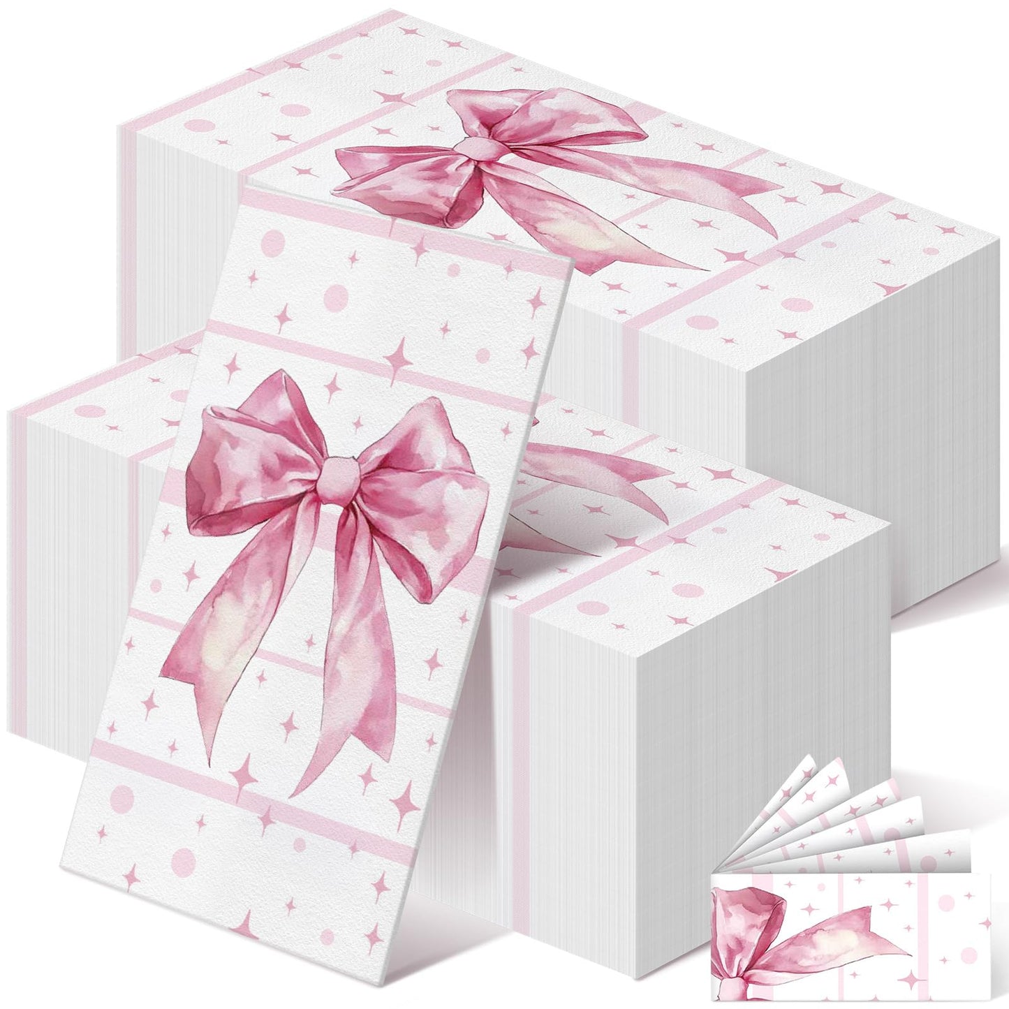 200 Pcs Pink Bow Napkins 3 Ply Coquette Bow Disposable Napkins Valentine's Day Paper Hand Towels Party Gifts Bulk for Bridal Shower Bachelorette Tea Party Birthday Decor(Classic Style) BST202