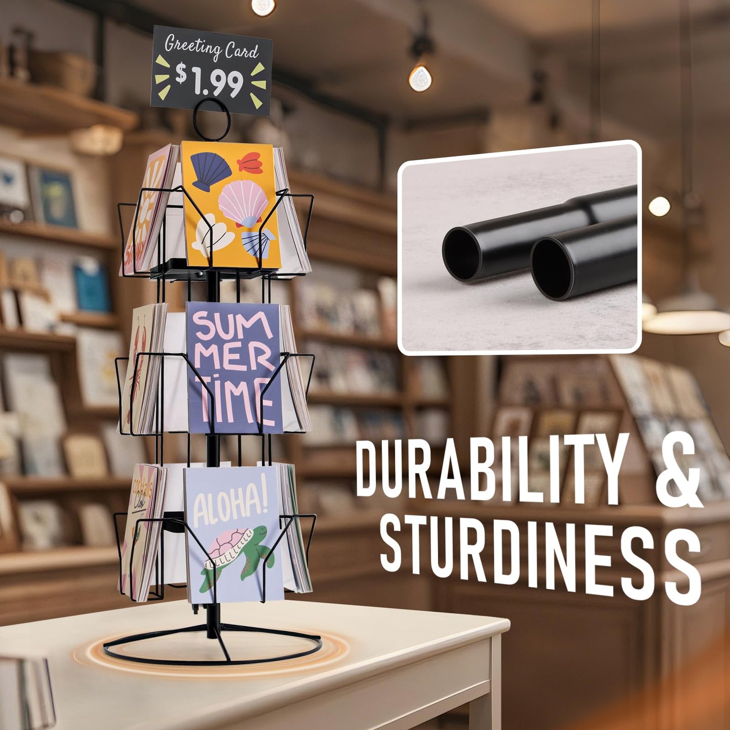 ANBOXIT Greeting Card Display Stand, Metal Rack Holder Organizer | for Retail Stores Vendors, Postcards, Stickers, White - 4 Tier BST202