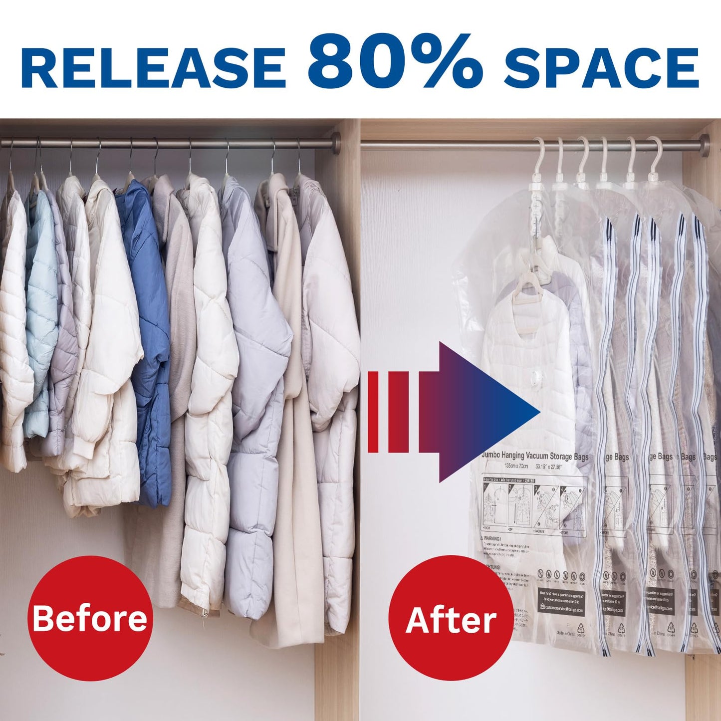 Hanging Vacuum Storage Bags, 6 Pack Hanging Storage Bags for Clothes With Electric Pump N27