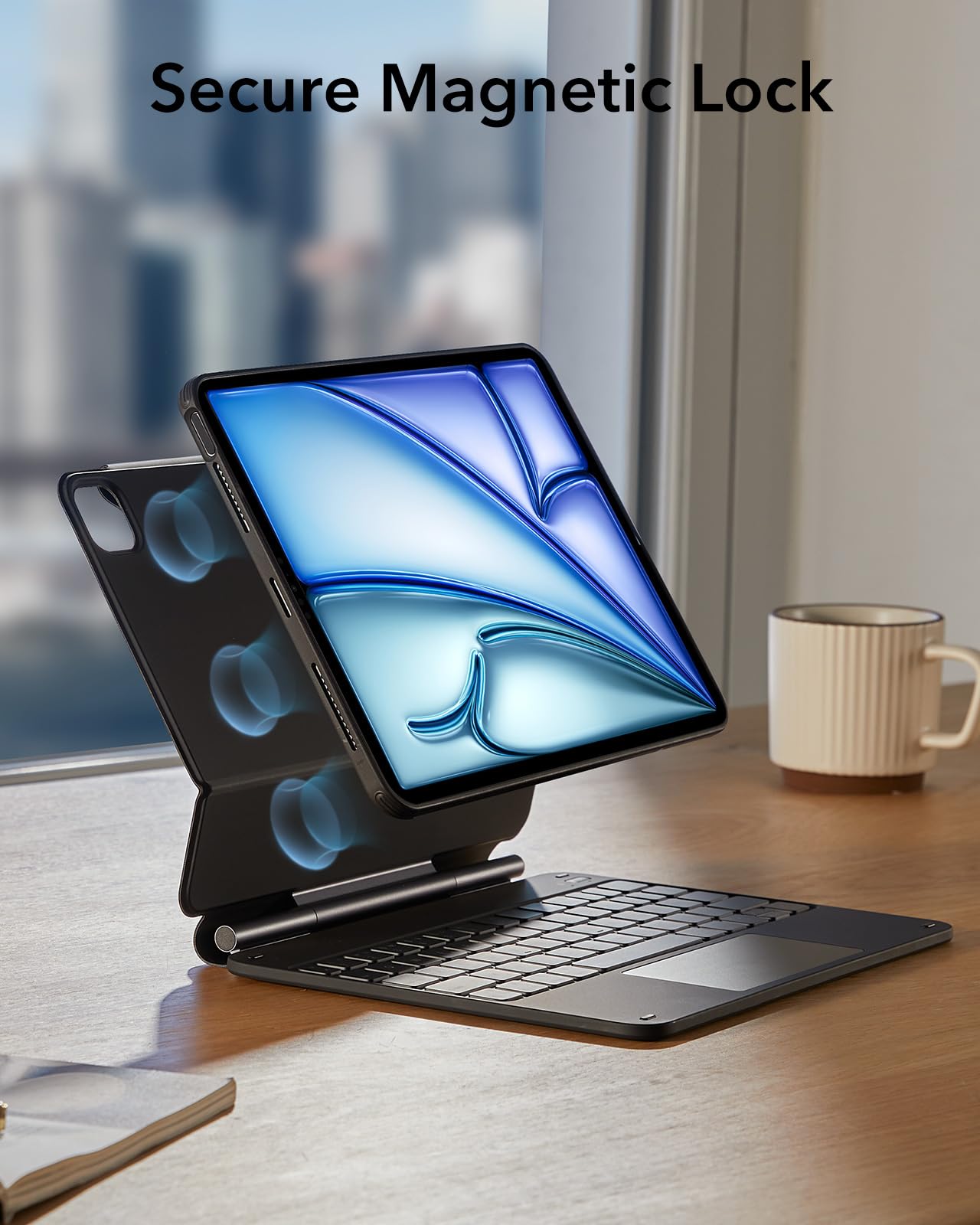 ESR for iPad Air 11 Inch Case with Keyboard M4/M3/M2 (2026/2025/2024) & iPad Pro 11/Air 5th/4th Gen Keyboard, Easy-Set Magnetic Stand, Portrait/Raised Modes, with Removable Protective Case, Black