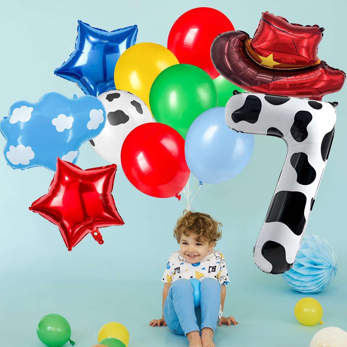 11-Pack Cowboy Theme Balloon Set, Farm Theme Decorations, Balloons with Hats and Clouds, Boys and Girls Birthday Party Supplies (1) BST202