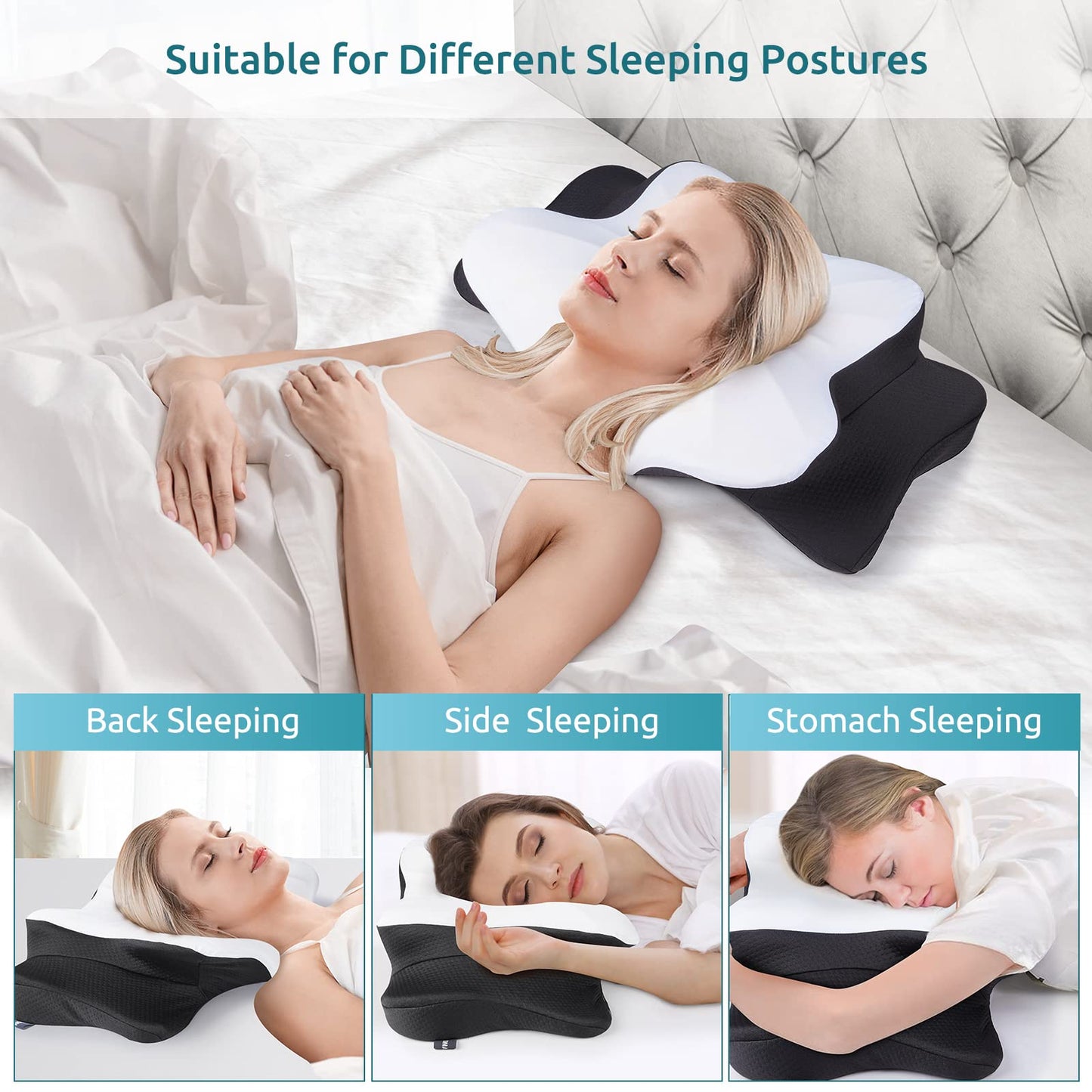 DONAMA Cervical Pillow for Neck and Shoulder,Contour Memory Foam Pillow,Ergonomic Neck Support Pillow for Side Back Stomach Sleepers with Pillowcase-Standard Size BST220