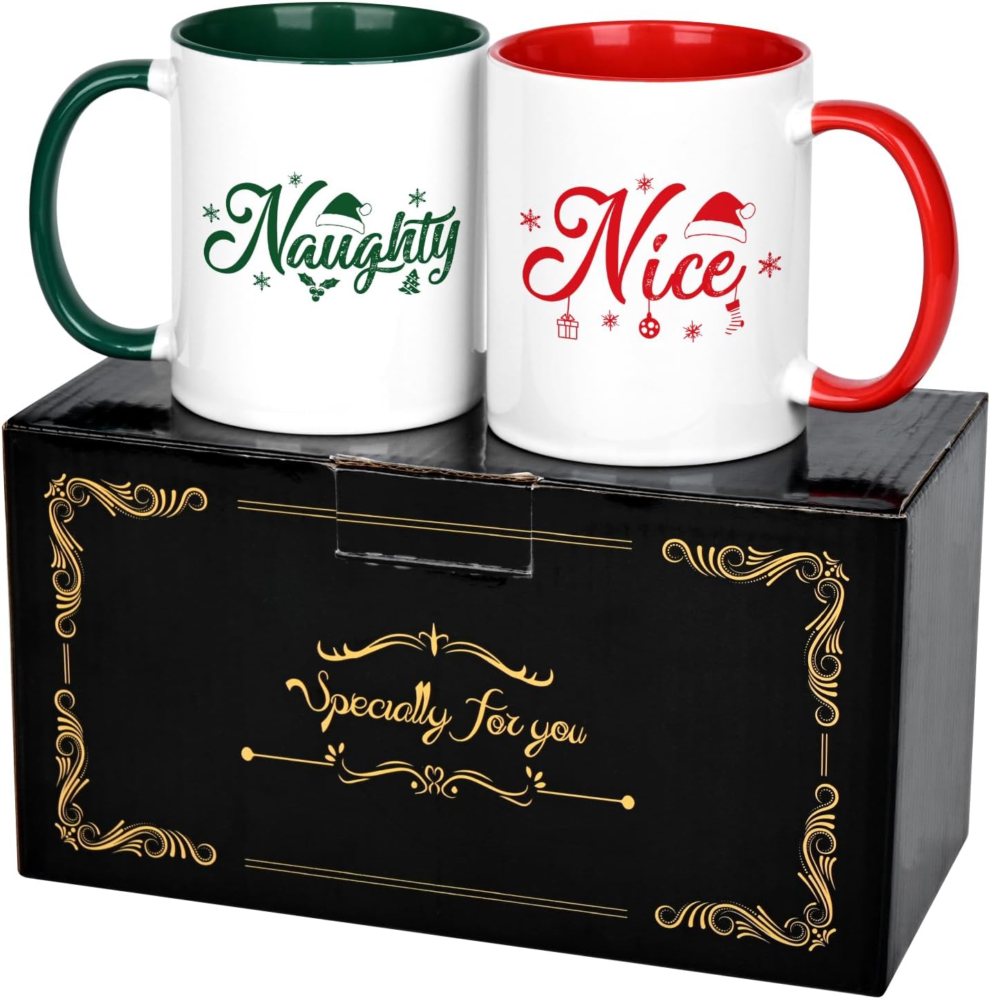 Cabtnca Christmas Mugs Set of 2 - Naughty & Nice Coffee Mugs, Holiday Gifts, Merry Christmas, Xmas Gifts for Women Friends, 11 Oz WN420