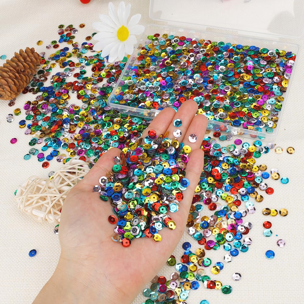20000 PCS Loose Sequins Bulk Rainbow Cup Sequins 6MM Mixed Round Embroidery Sequin with Box Iridescent Sequin Spangles for Crafts Christmas Ball Wedding DIY Arts Sewing Dress Decoration BST220