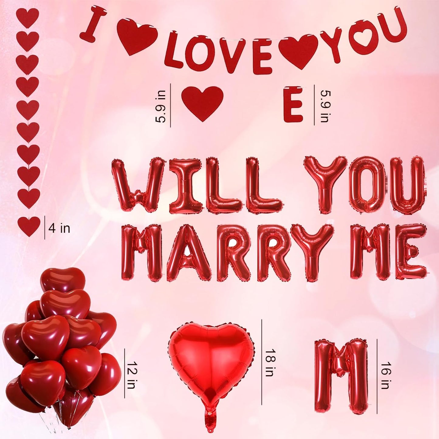 Will You Marry Me Decorations - 500+ Pcs Red Letter Balloons Banner Garlands Heart Rose Petals Party Decoration Set for Romantic Engagement Surprise Anniversary Proposal Valentines Day Supplies BST326L