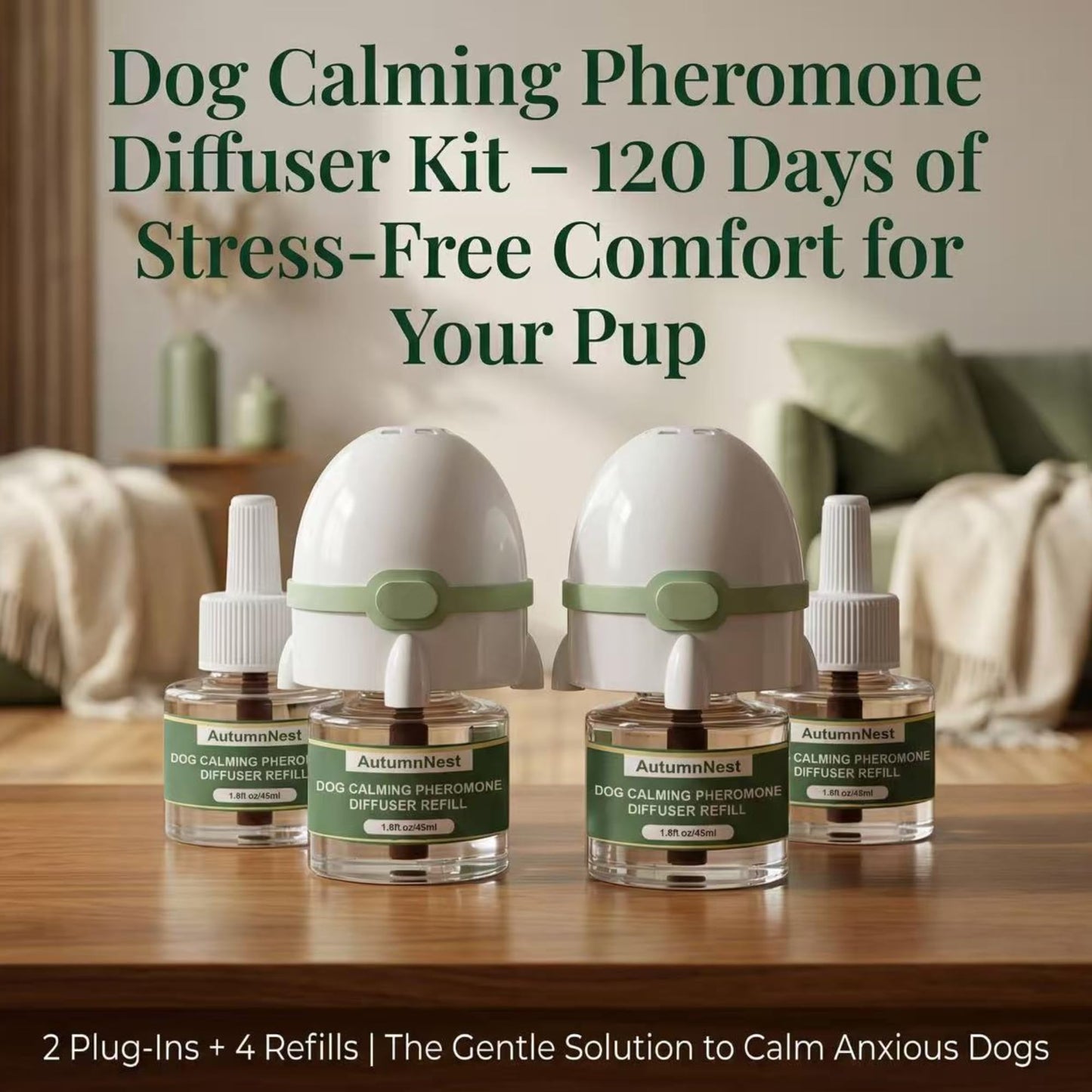 8-in-1 Dog Calming Pheromone Diffuser Kit – Pet Stress Support (2 Plug-Ins & 6x48ml Refills), Calming Diffuser for Dog During Thunderstorms, Travel, Separation, Fireworks & Vet Visits, 180-Day Supply WN420