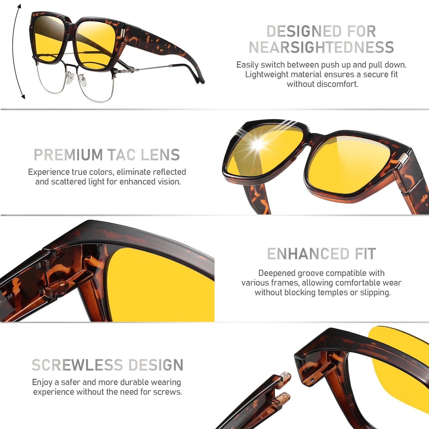 HAOLOTA Night Vision Driving Glasses Fit Over Glasses for Women Men, Anti Glare Polarized Nighttime Yellow Lens WN420