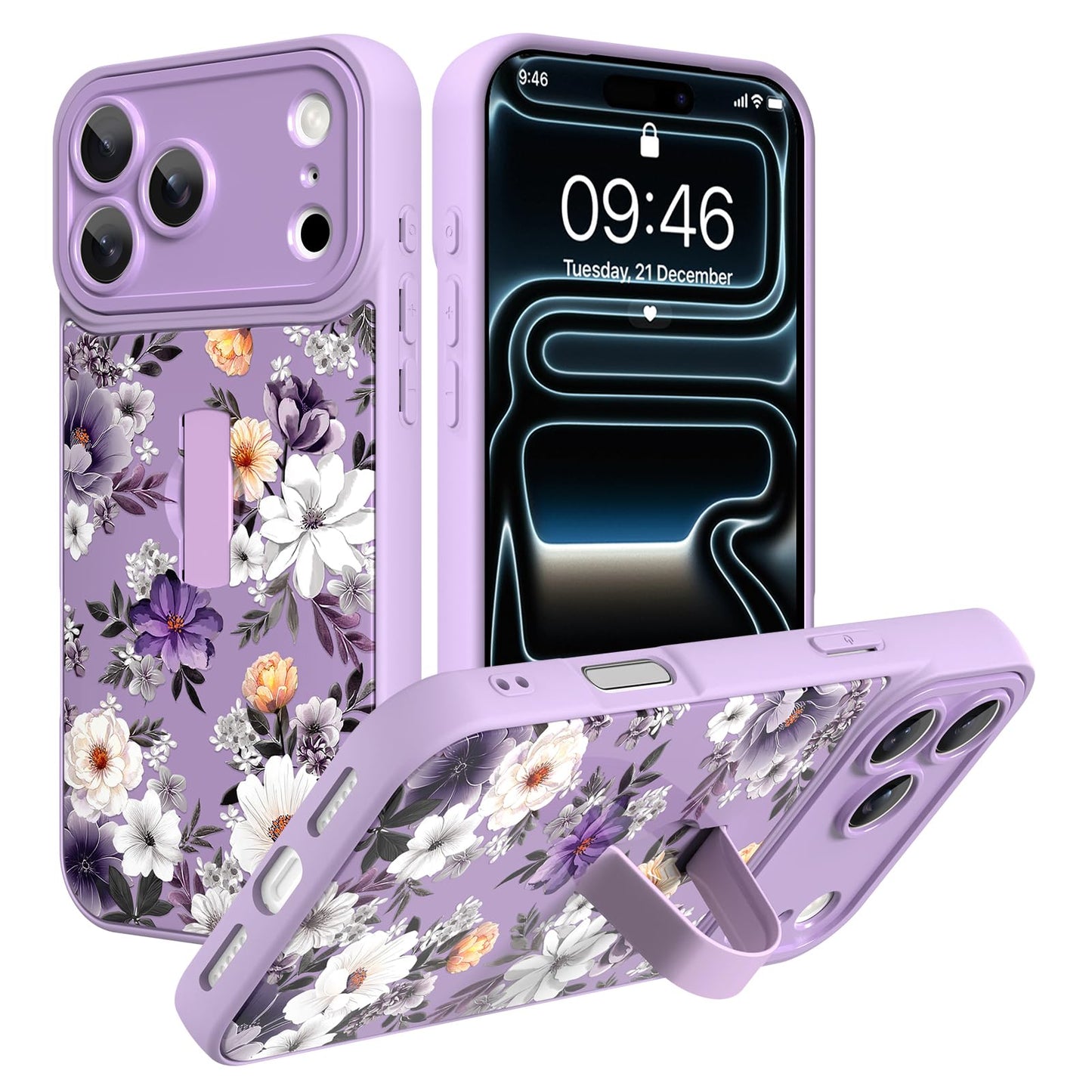 Compatible with iPhone 13 Case, Cute Cheetah Leopard Pattern | Built in Adjustable Wrist Strap Grip Hand Holder Stand Shockproof Kickstand Cover for Women Girls (Black White) WN420