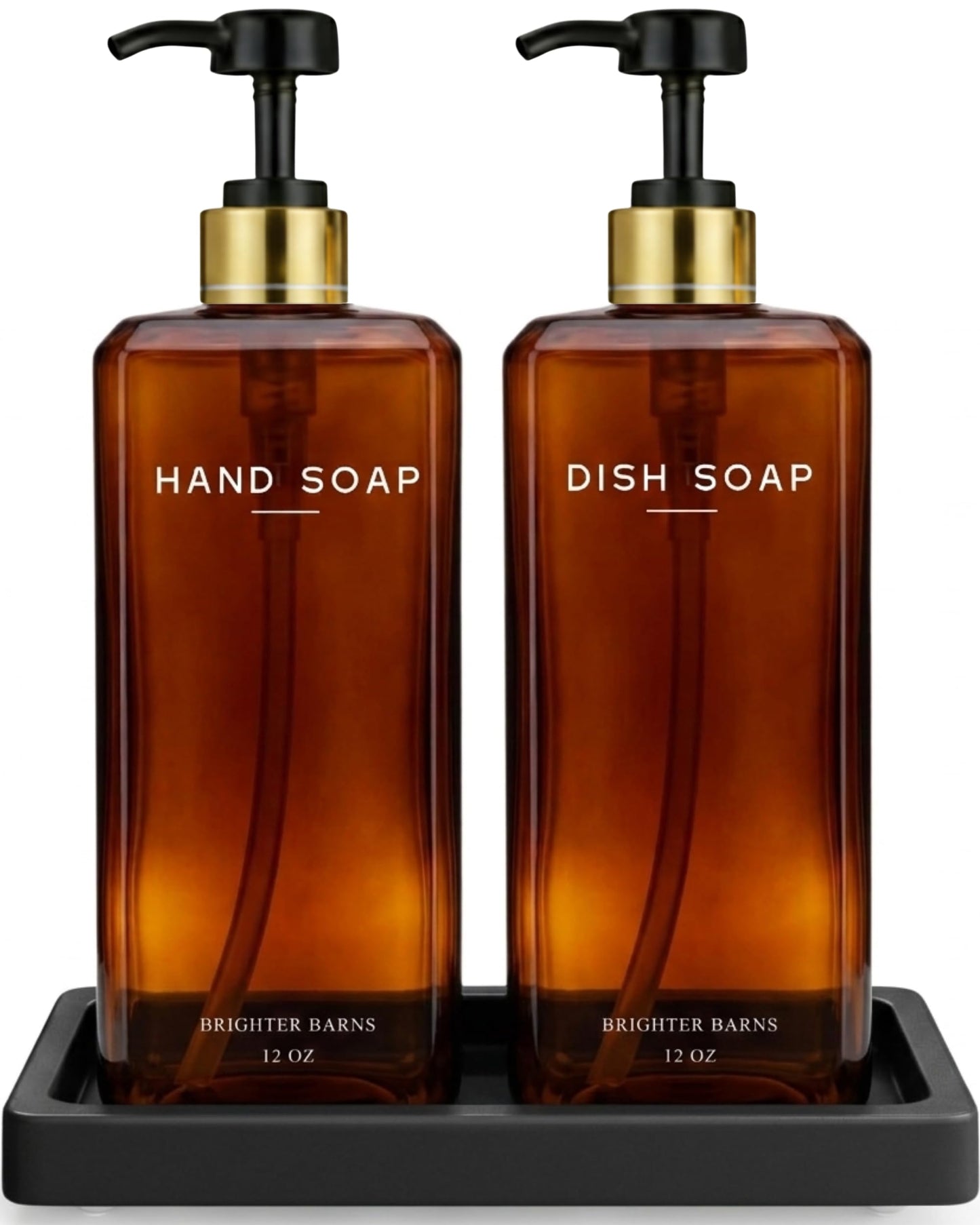 Glass Hand and Dish Soap Dispenser Set by Brighter Barns - Kitchen Soap Dispenser Set with Tray & Pump - Refillable Glass Bottles for Sink - Neutral Kitchen Accessories for Airbnb, Restaurants (Clear) BST326H