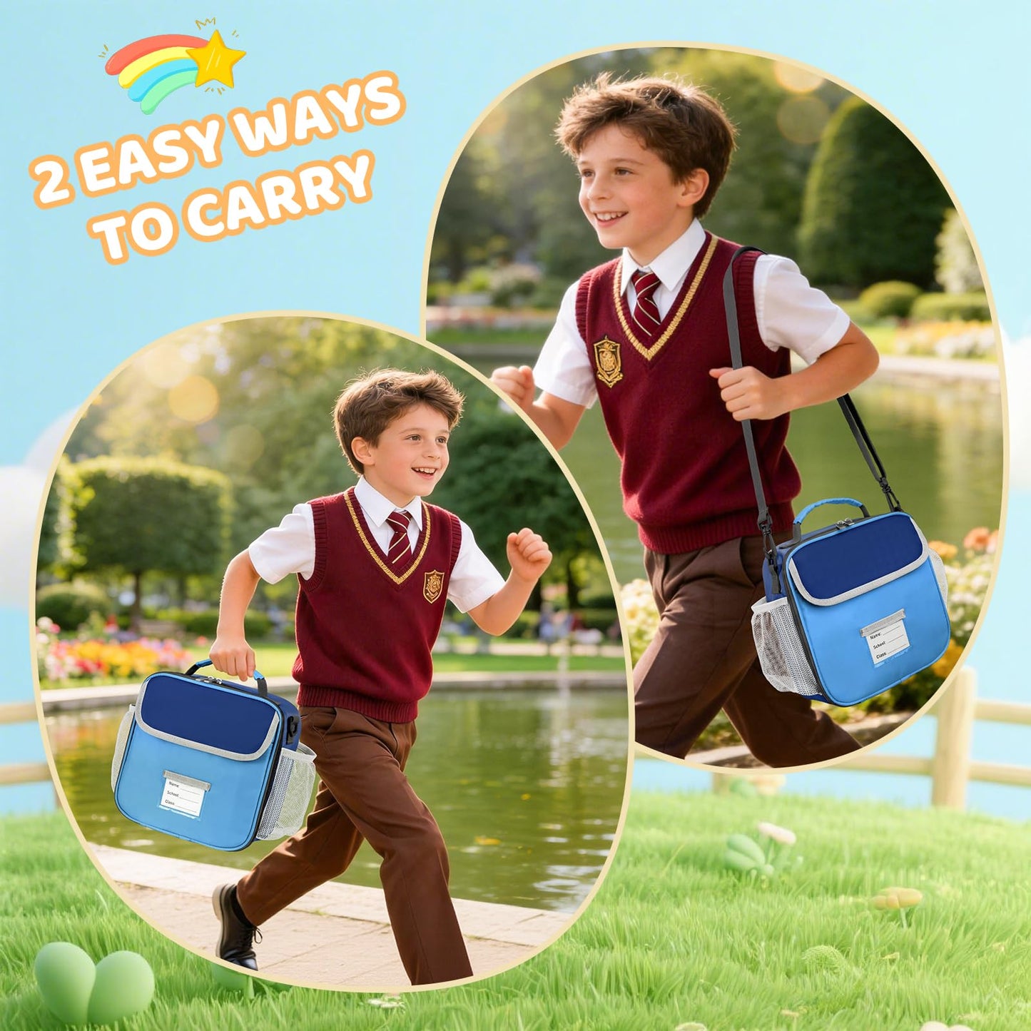 Lunch Bag for Kids Insulated Lunch Boxe for Boys Girls Small Reusable Cooler Tote Lunchbag Back to School Cute Lunchbox for Teens (light blue) WN420