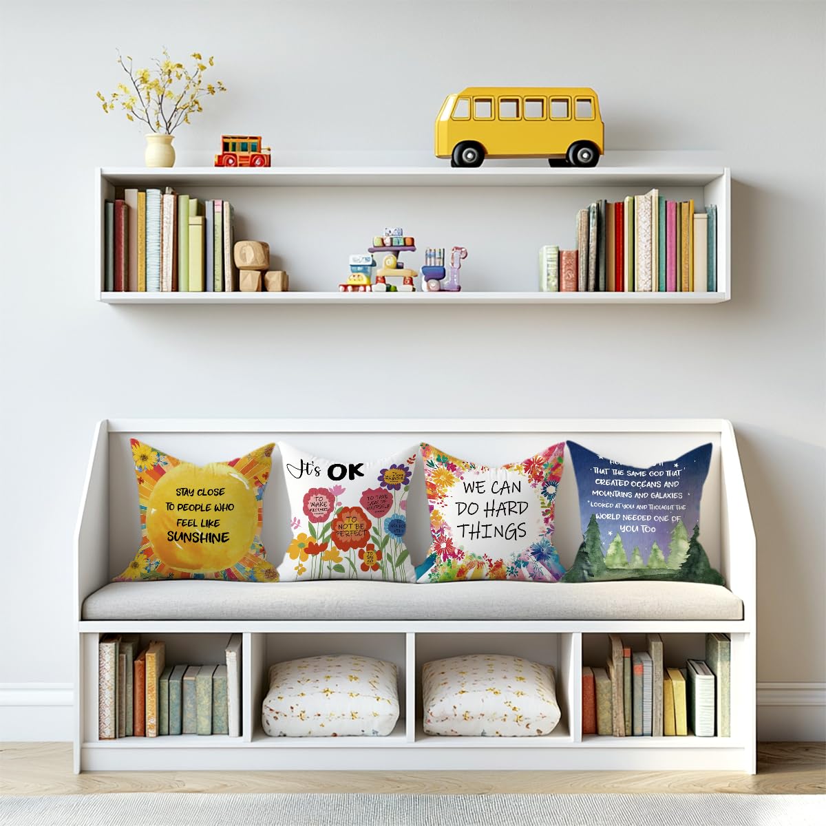 2PCs Inspirational Pillow Covers Boho Rainbow Sun Throw Pillow Covers 18x18 | Playroom Decor, Boho Sun Throw Pillow Covers, Kids Reading Nook Decor Pillowcase for Classroom Playroom Nursery BST202