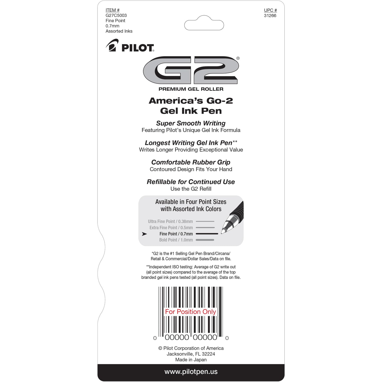 Pilot G2 Premium Gel Roller Pens, Fine Point 0.7 mm, Blue Ink Pens Fine Point, Pack of 5 - Ideal for School, Journaling, and Office Writing