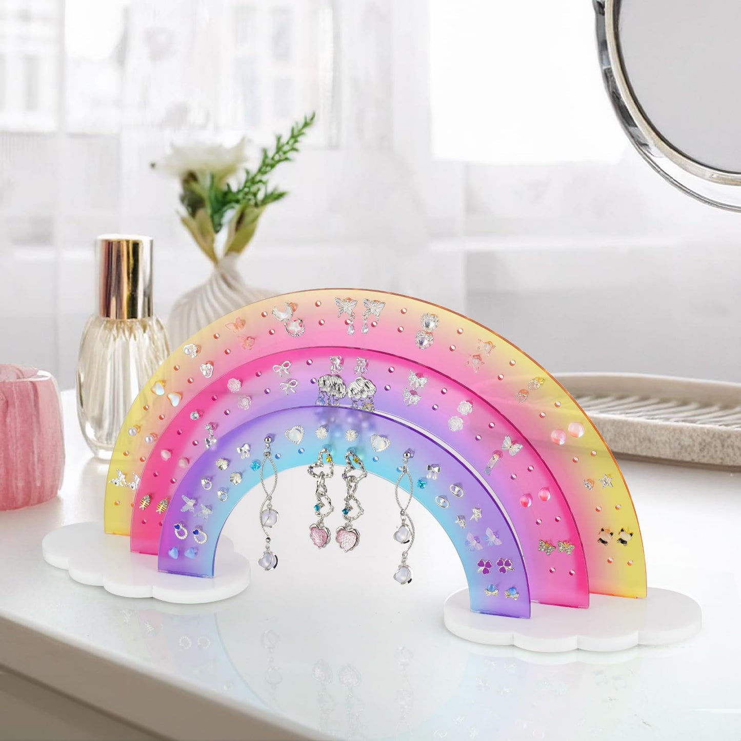 NiHome Earring Organizer Holder, 3-Tier 140 Holes Display, Iridescent | Lightweight Sturdy Fade-Resistant Vanity and Bathroom Storage Detachable Easy Assembly Travel-Friendly Design BST326H