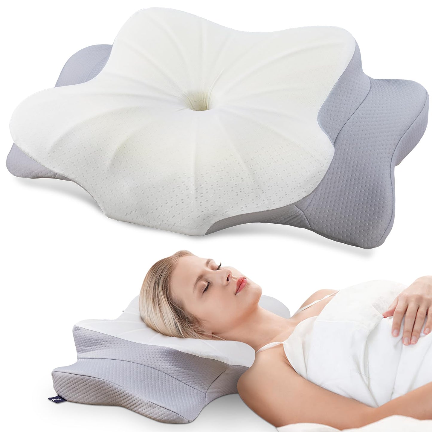 DONAMA Cervical Pillow for Neck and Shoulder,Contour Memory Foam Pillow,Ergonomic Neck Support Pillow for Side Back Stomach Sleepers with Pillowcase-Standard Size BST220