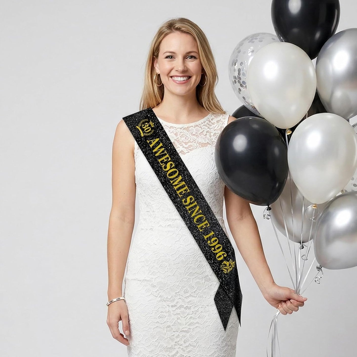 30th Birthday Sash - Unisex Black Glitter Leather Sashes with Gold Foil Letter Awesome Since 1996 for Men Women Decorations Party Supplies Accessories Gifts Outfit BST326L