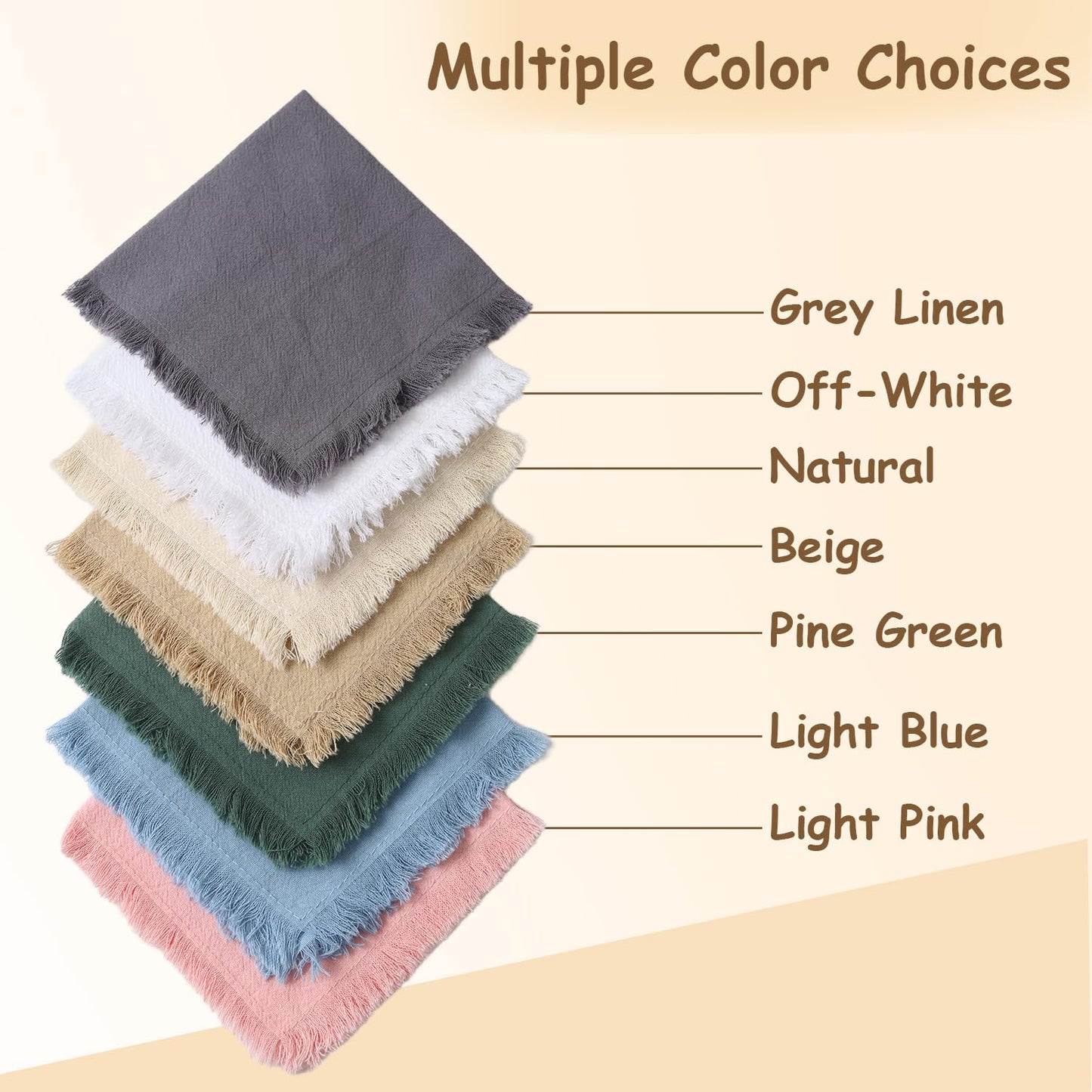 Eco Hanky 10x10in Reusable Small Cotton Napkins (Rustic Fringe), LPK,6pk | Ideal for Kids Napkins for Lunch, Suitable for Dinners, Weddings, Birthday, Cocktail Parties BST220