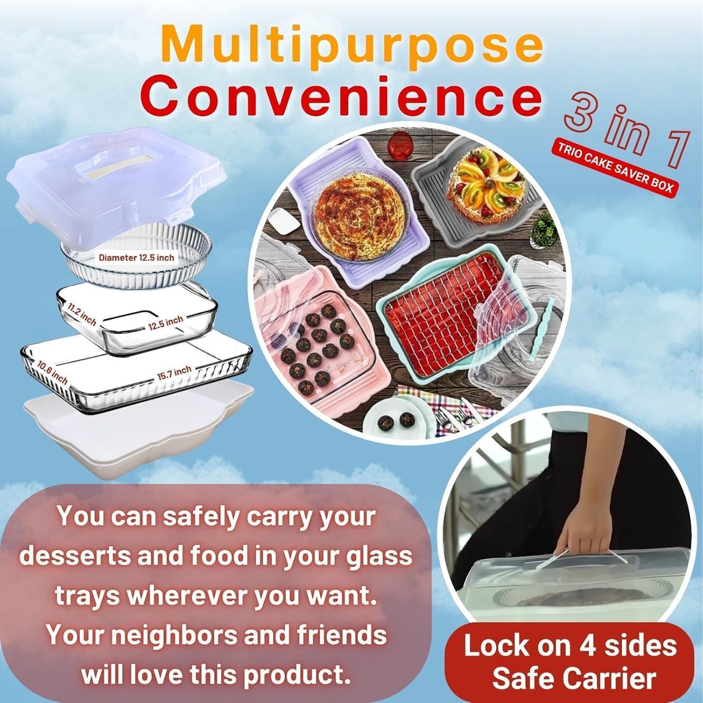 Cupcake Cake Muffin Tray Carrier, 4 in 1 Casserole Containers Holder with Lid, Pie Cupcake Carrier 24 Count, Travel Storage, Versatility Round Square Rectangular Oven Tray Carrying (Dark Grey)