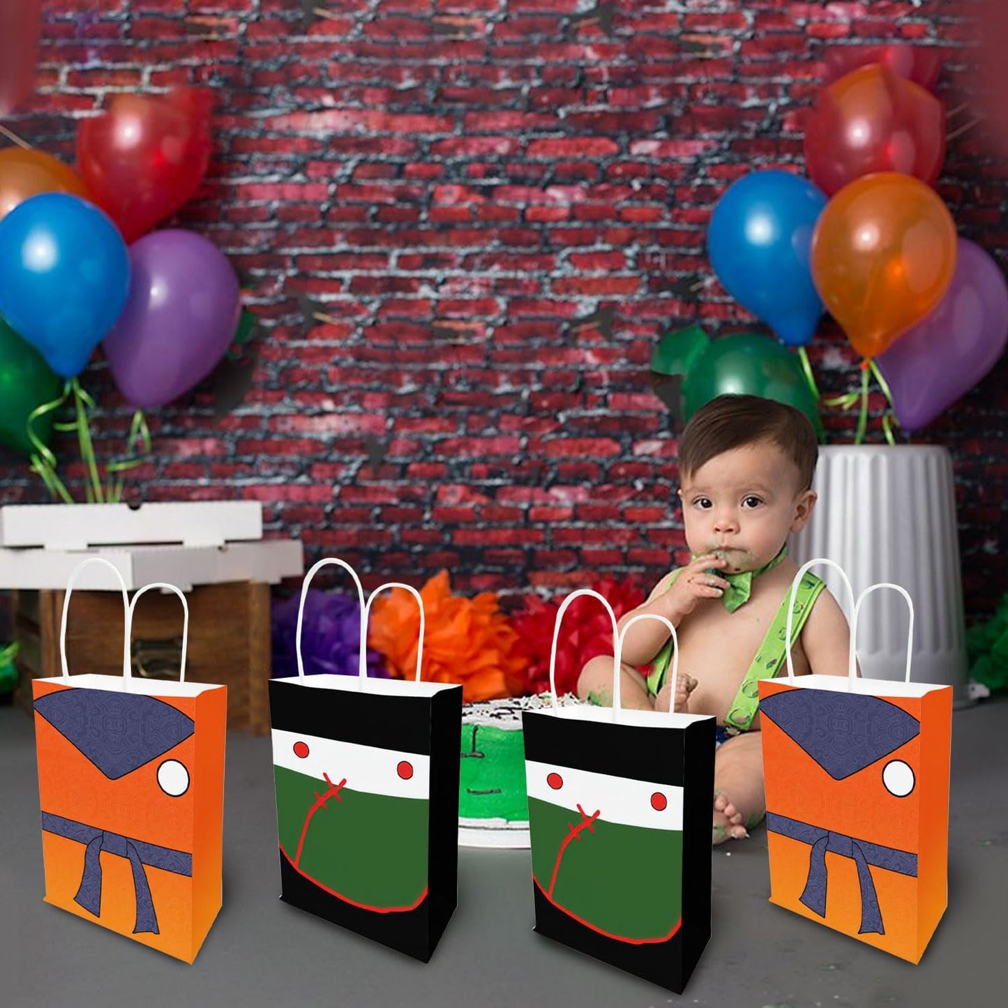 Lessflow Cartoon Dragon Party Paper Gift Bags With Handles, 2 Styles Favor Bags for Birthday Decorations, Goody Candy Bags for Kids Party Supplies BST326H