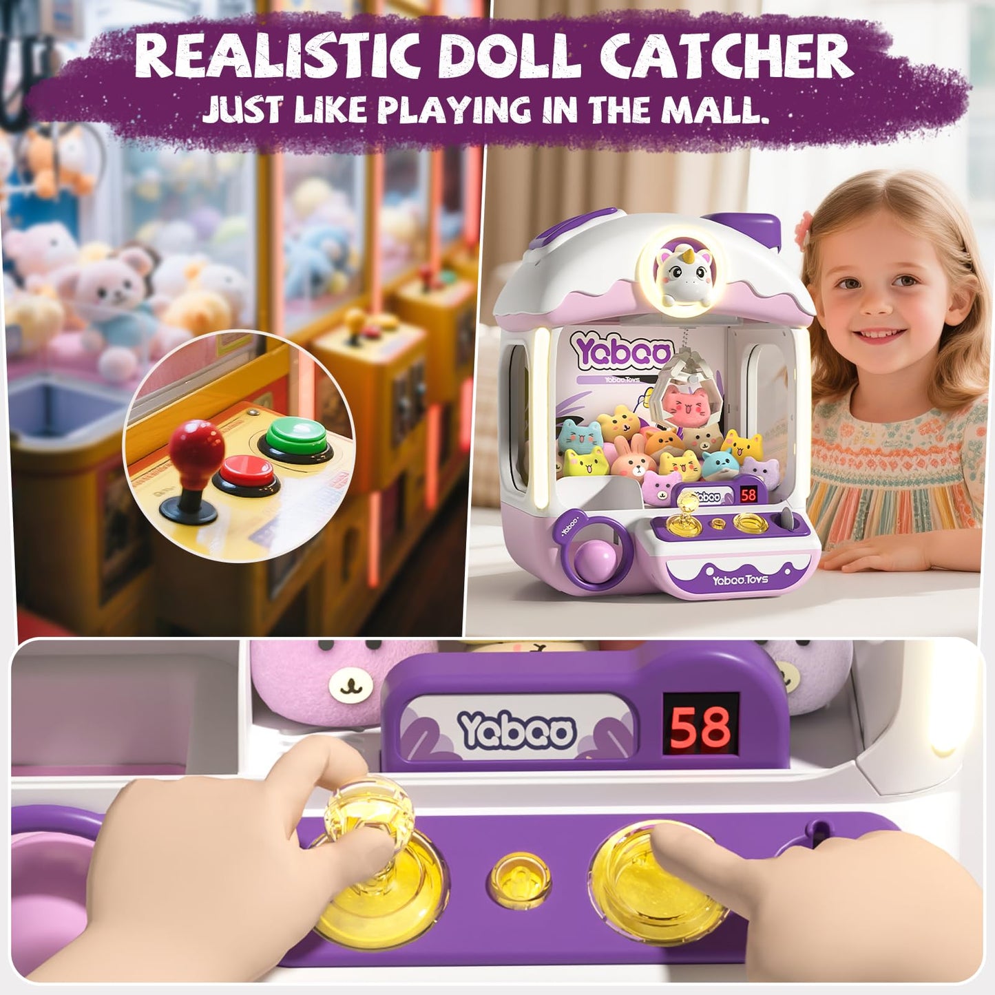 64 PCS Large Claw Machine for Kids Bunny, Vending Machine Toys for Girls 5 6 7 8 Year Old, Candy and Prize Electronic Dispenser Game Ages 5-7 6-8, Birthday Gift for 3 4 5 6 Year Old DD1210