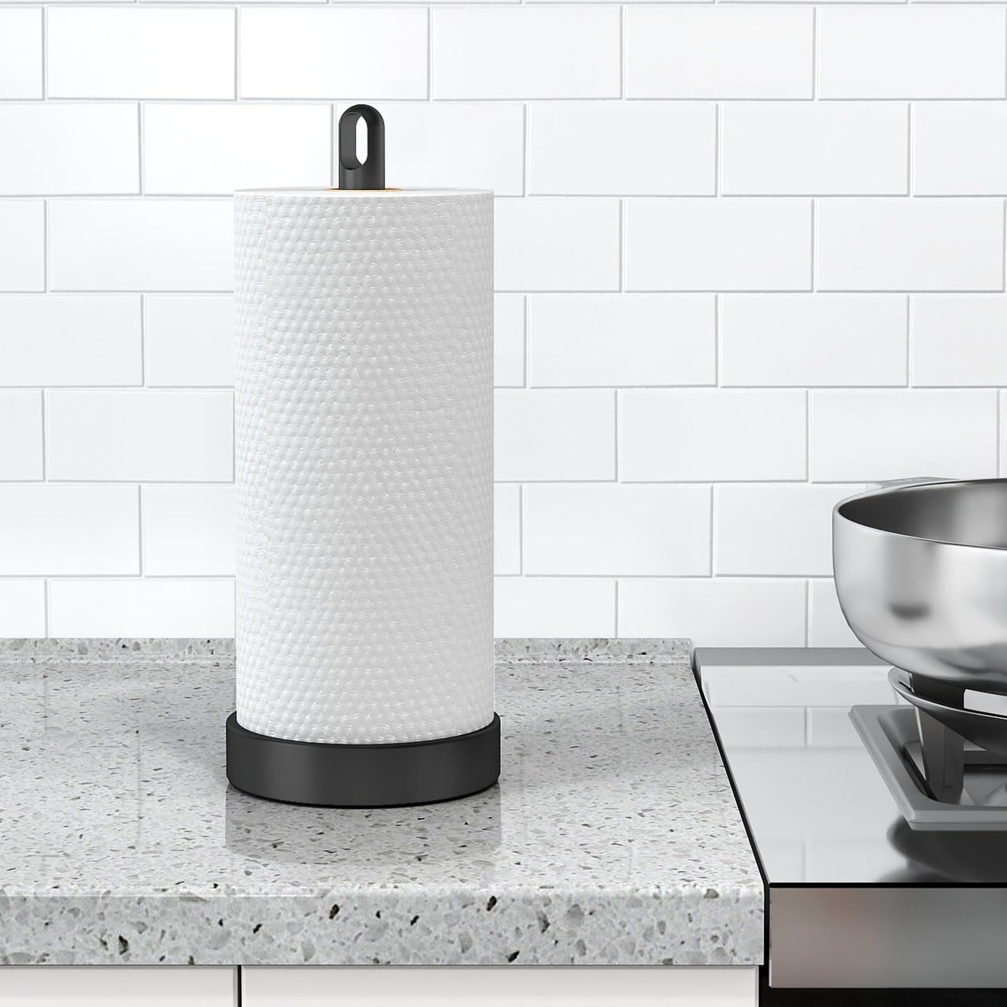 STWWO Paper Towel Holder Countertop, Freestanding Paper Towel Holder, Black | Paper Roll Holder with Anti Slip Weighted Base, Stainless Steel Heavy Duty Papertowel Holder, Kitchen Roll Holder BST326H