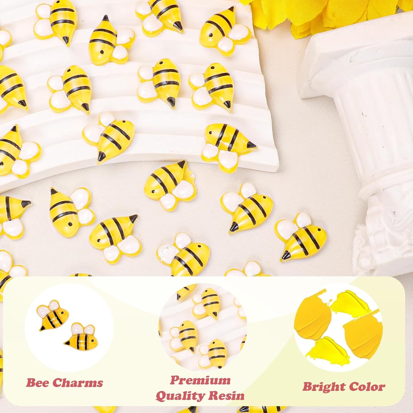 60 Pcs Bumble Bee for Crafts Flatbck Honey Bee Decor for DIY Wreath Dollhouse Bee Themed Party Decorations BST202