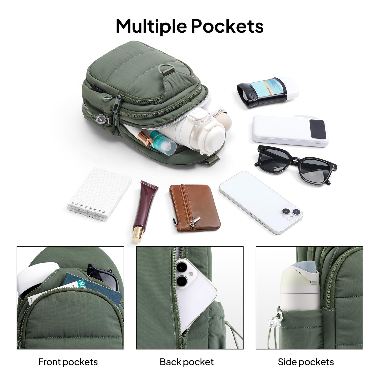 TOPEAST Sling Bag for Women, Anti-Theft Crossbody Bag with RFID Blocking & Small Water Bottle Holder for Travel BST202