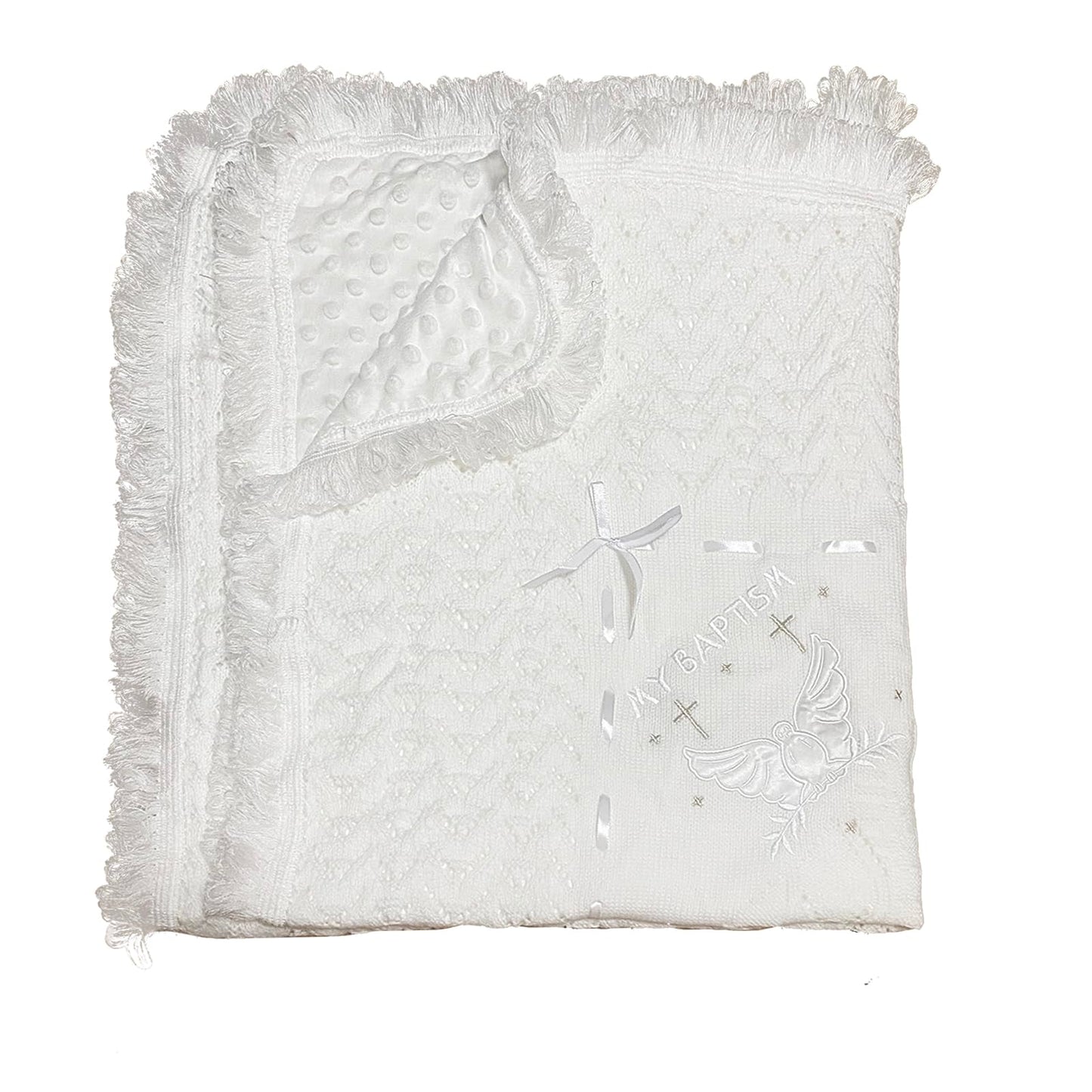 Baby Blanket White Baptism Gifts for Girl Boys First Communion Christening Christian Gifts for Kids White Soft Crochet Knitted Towel BST326H