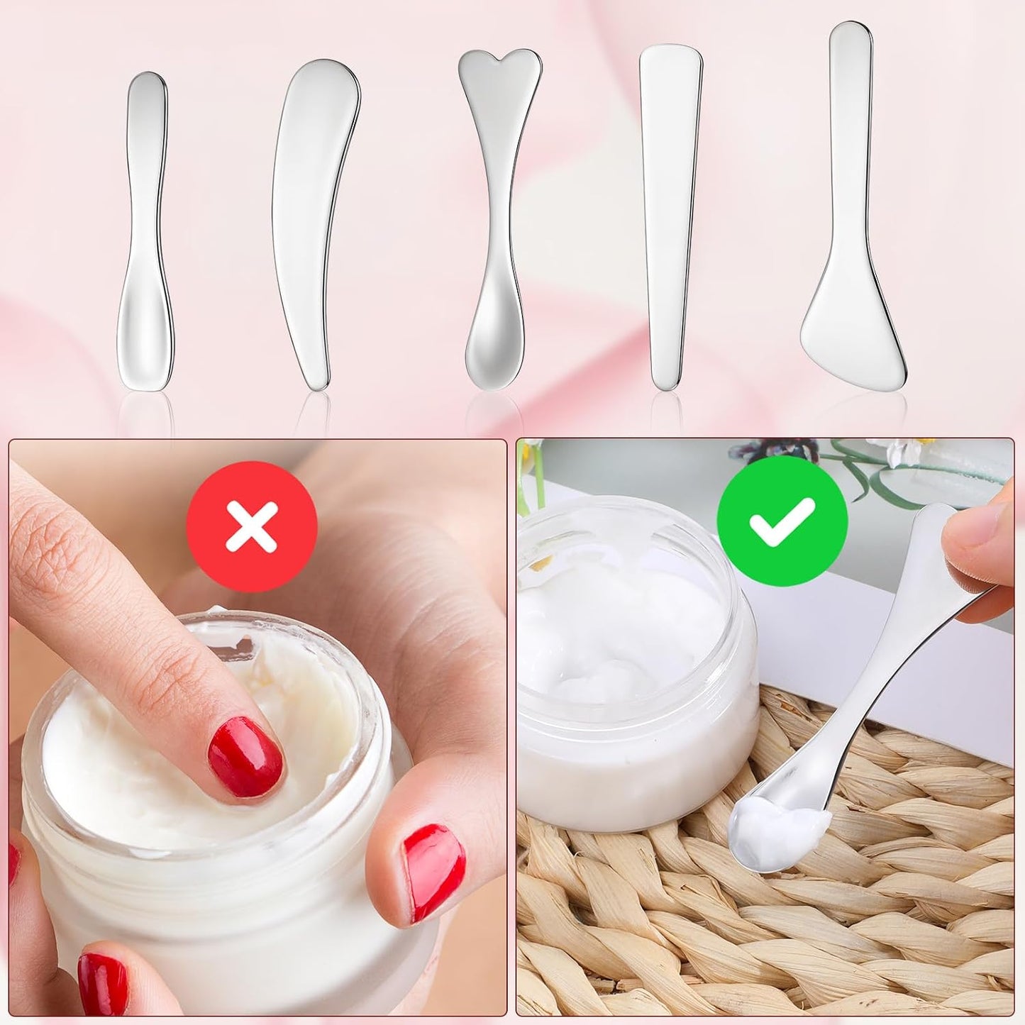 5pcs Stainless Steel Cream Spoon Mini Metal Makeup Spatula | Reusable Face Mask Applicator Multi Functional Beauty Spatulas Facial Massage Skincare Tools for Mixing and Sampling Face Ey BST202