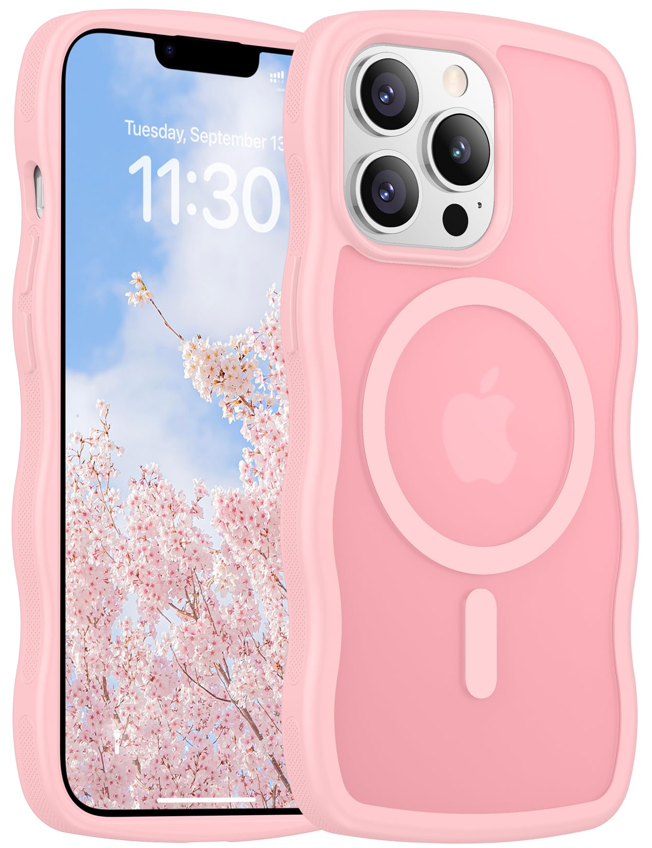Magnetic for iPhone 13 Pro Case, Compatible with MagSafe Cute Wave Non-Slip Translucent Matte Easier Grip Shockproof Phone Case for iPhone 13 Pro, Black WN420