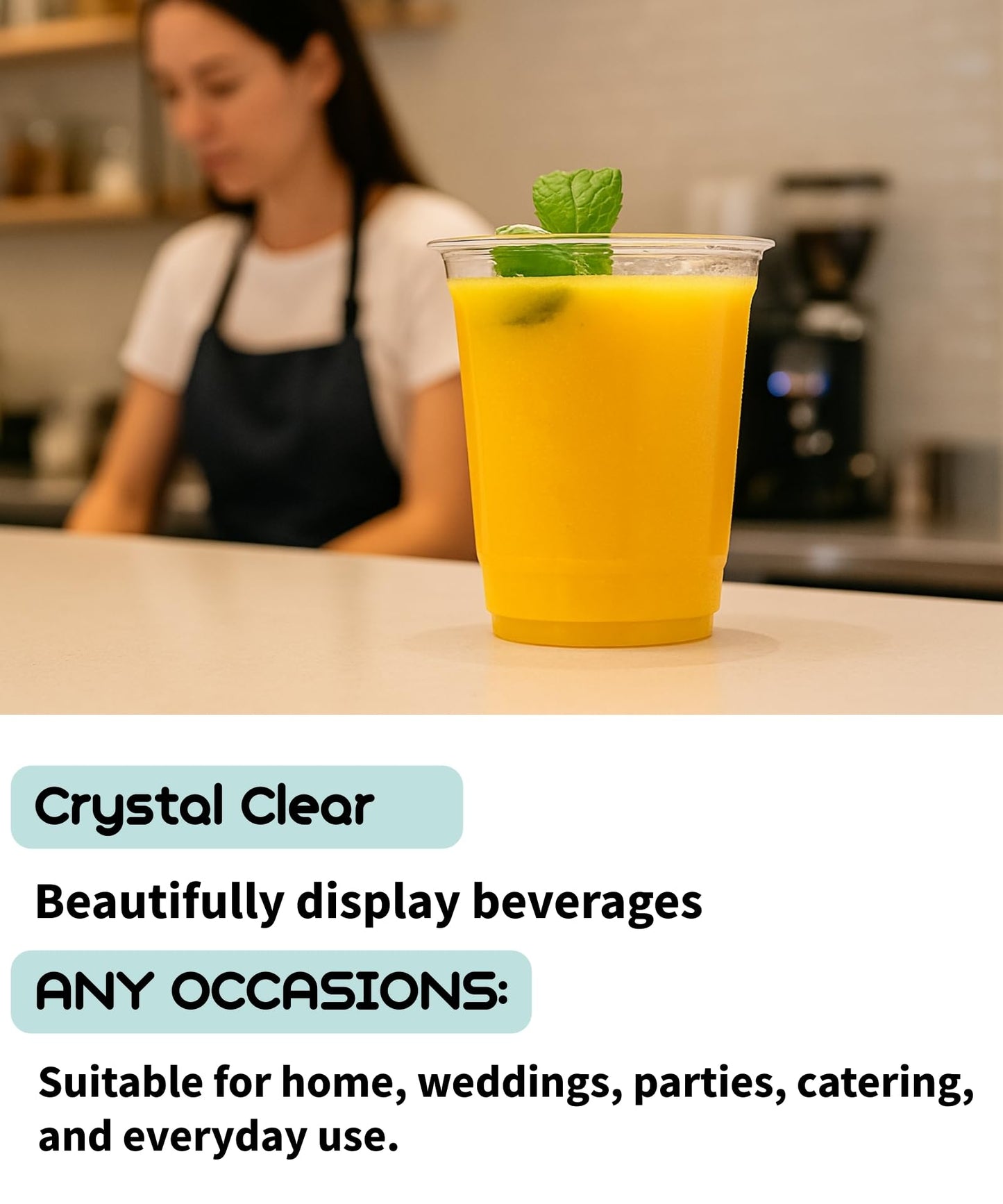 Cappatua 16 oz Clear Plastic Cups 100 Pack – Disposable Drinking Cups for Party, BPA-Free Cold Cups, Recyclable & Durable Plastic Party Cups Tumblers for Iced Coffee, Cocktails, Juice, Wine, Beer BST326H