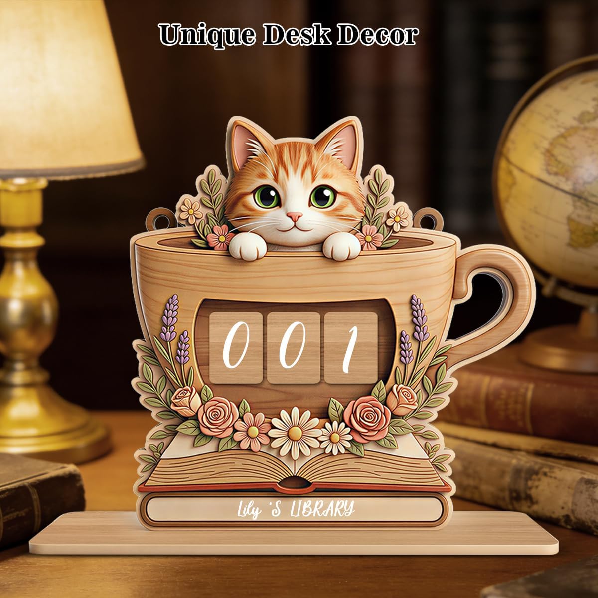 Personalized Book Counter Tracker Bookshelf Cat Decor Mother's Day Birthday Gifts for Women Librarian Bookish Gift for Readers Cat Lover Women Bookish Gifts Accessories for Book Lovers BST202