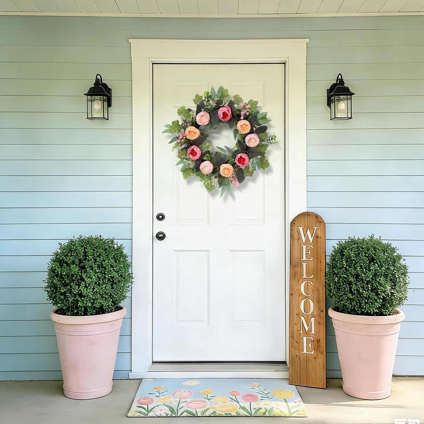 20" Peony Wreath for Front Door – Spring Summer Artificial Pink Peony Floral Wreath for Wall, Window, and Wedding Decor WN420