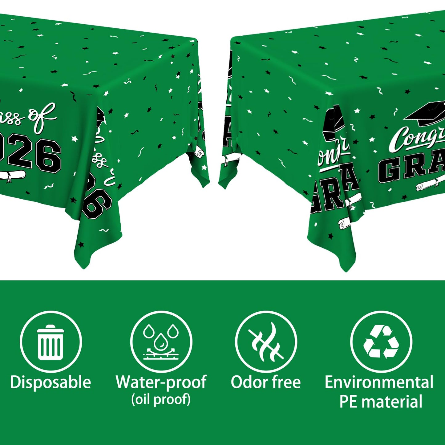 Gatherfun 2026 Graduation Decorations : 2-Pack Congrats Grad Disposable Tablecovers - Class of 2026 Red Themed Table Cloths, for Graduation Party Supplies & Graduation Backdrop, 54" X 108" BST326L