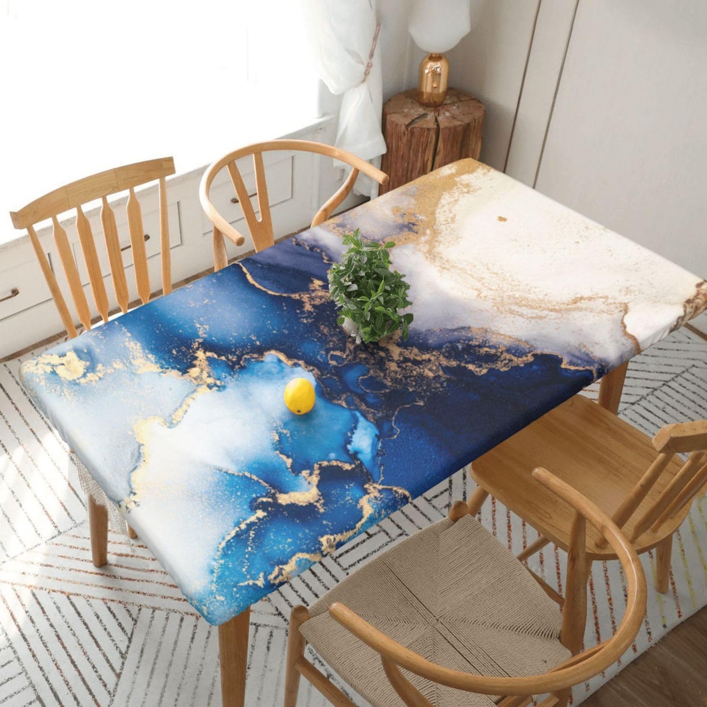 Blue Marble Rectangle Tablecloth with Elastic Edge, 5FT Table Cloths Washable Reusable Rectangular Table Cover for Kitchen Dining Party, 60" L X 30" W BST202